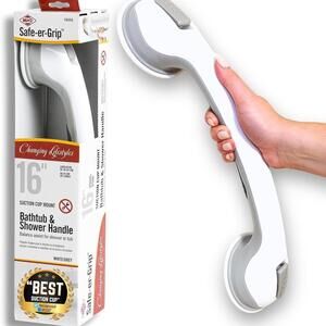 New 16" Safe-Er-Grip Suction Cup Grab Bar for Kitchen & Bath White/Gray